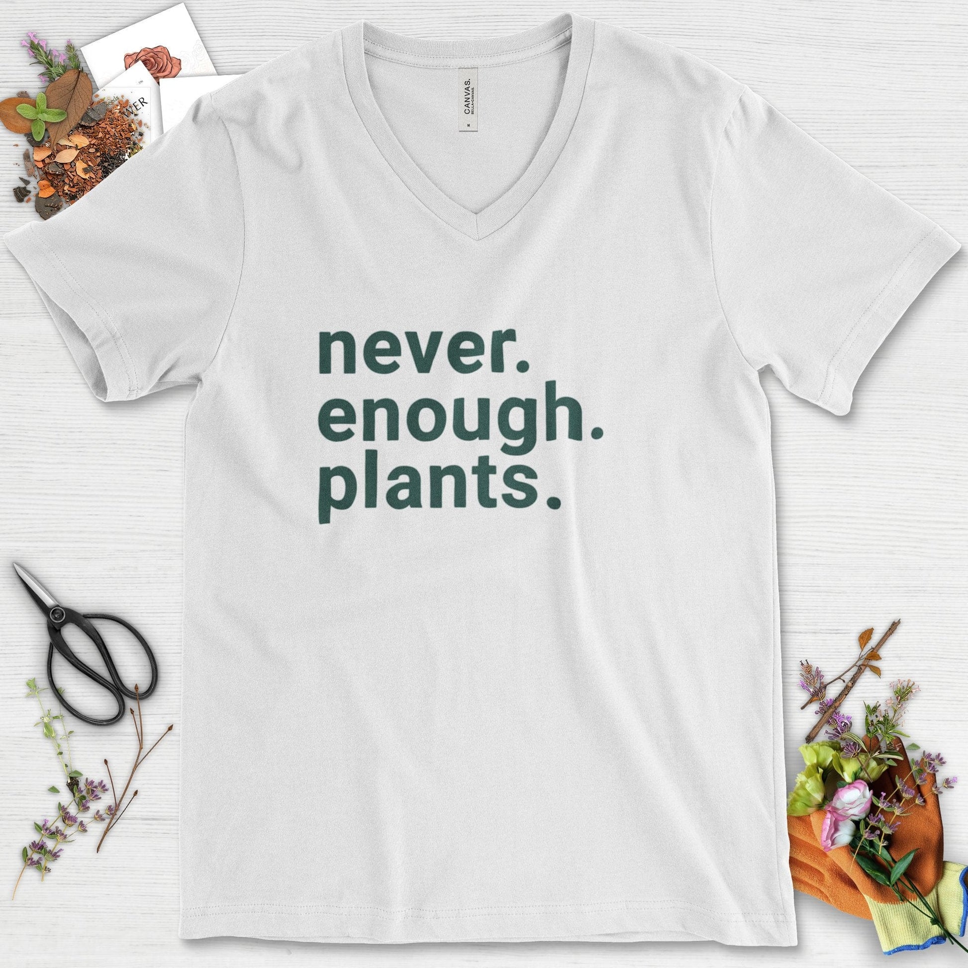 Never Enough Plants V-Neck White / S T-Shirt