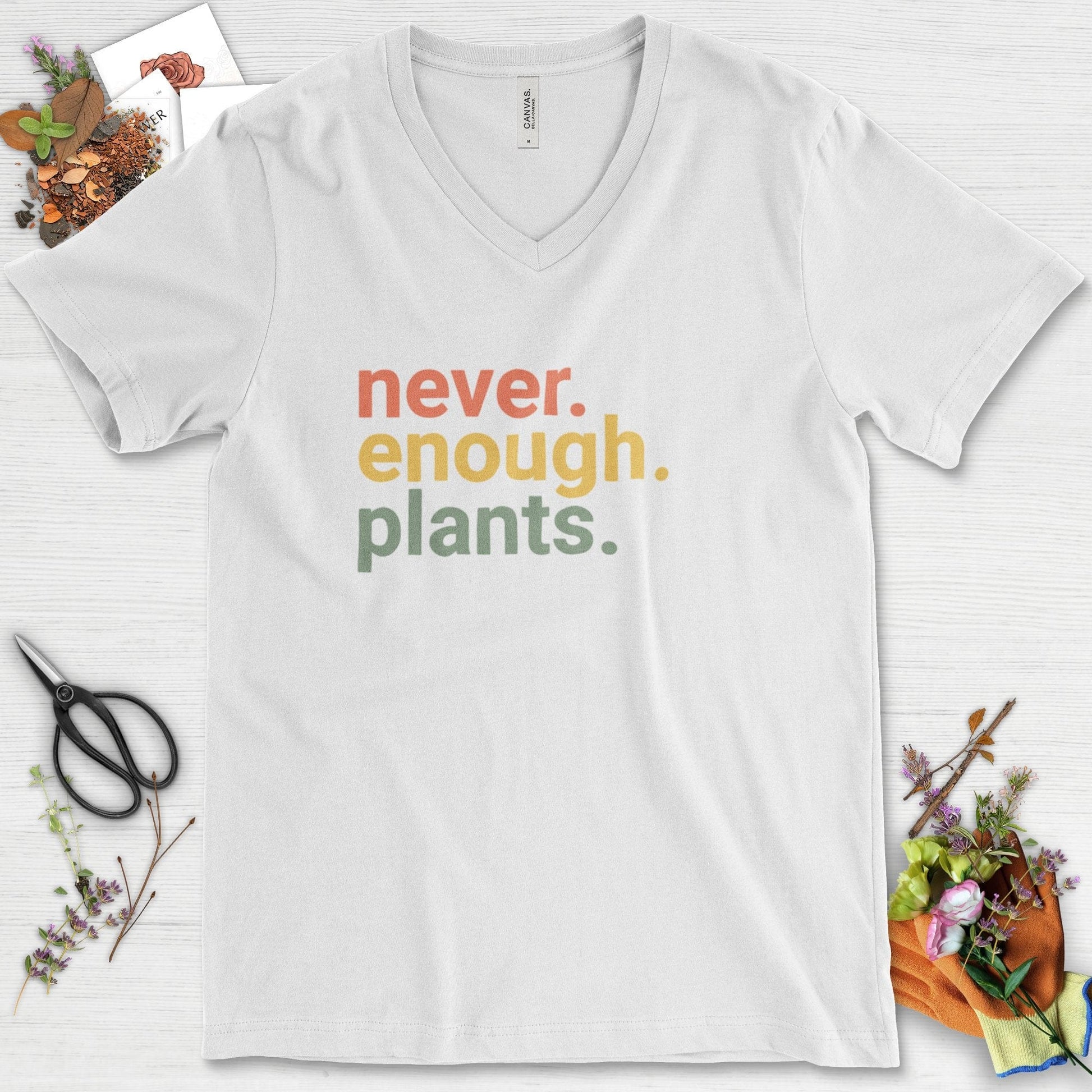Never Enough Plants V-Neck White / S T-Shirt