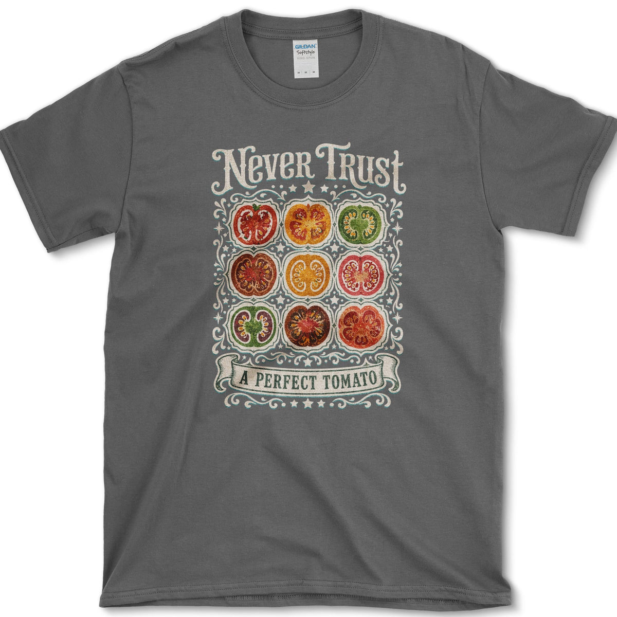 Never Trust A Perfect Tomato T-Shirt S / Dark Heather Essential Tees
