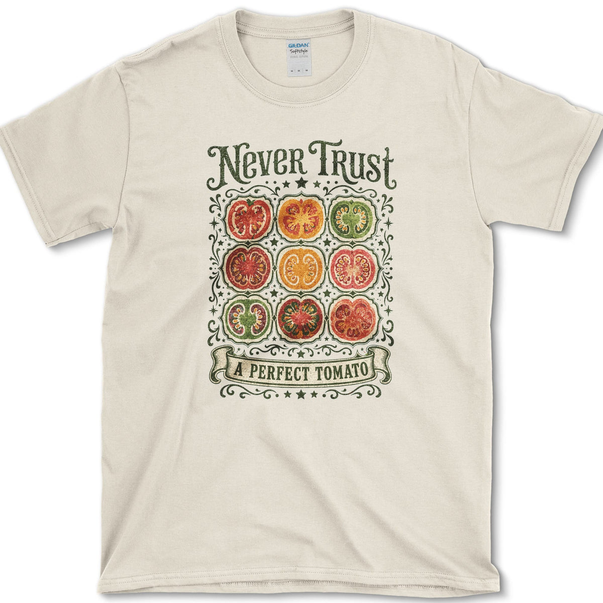 Never Trust A Perfect Tomato T-Shirt S / Natural Essential Tees