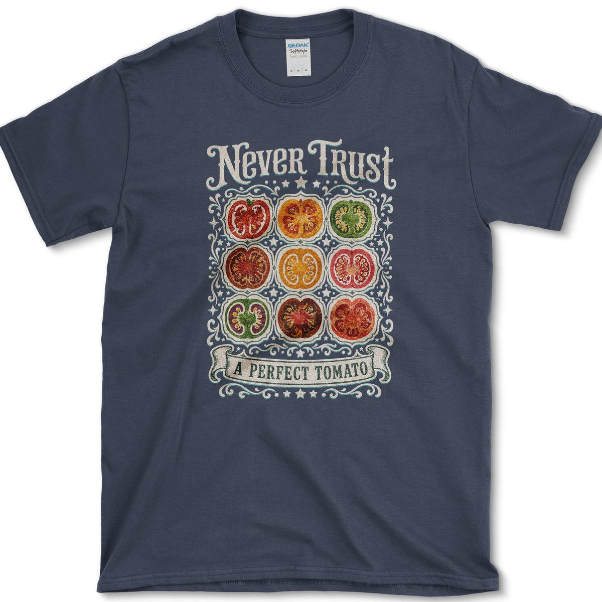 Never Trust A Perfect Tomato T-Shirt S / Navy Essential Tees