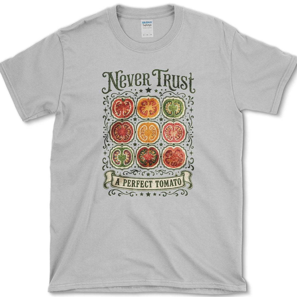Never Trust A Perfect Tomato T-Shirt S / Sport Grey Essential Tees