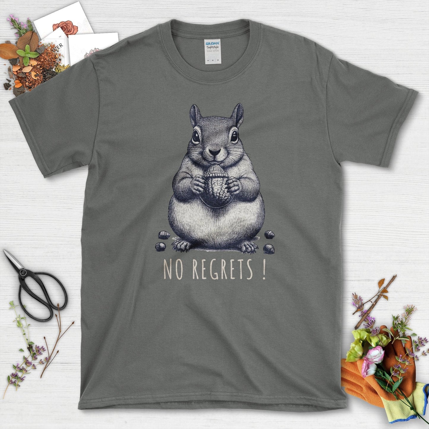 No Regrets Squirrel T-Shirt Charcoal / S T-Shirt