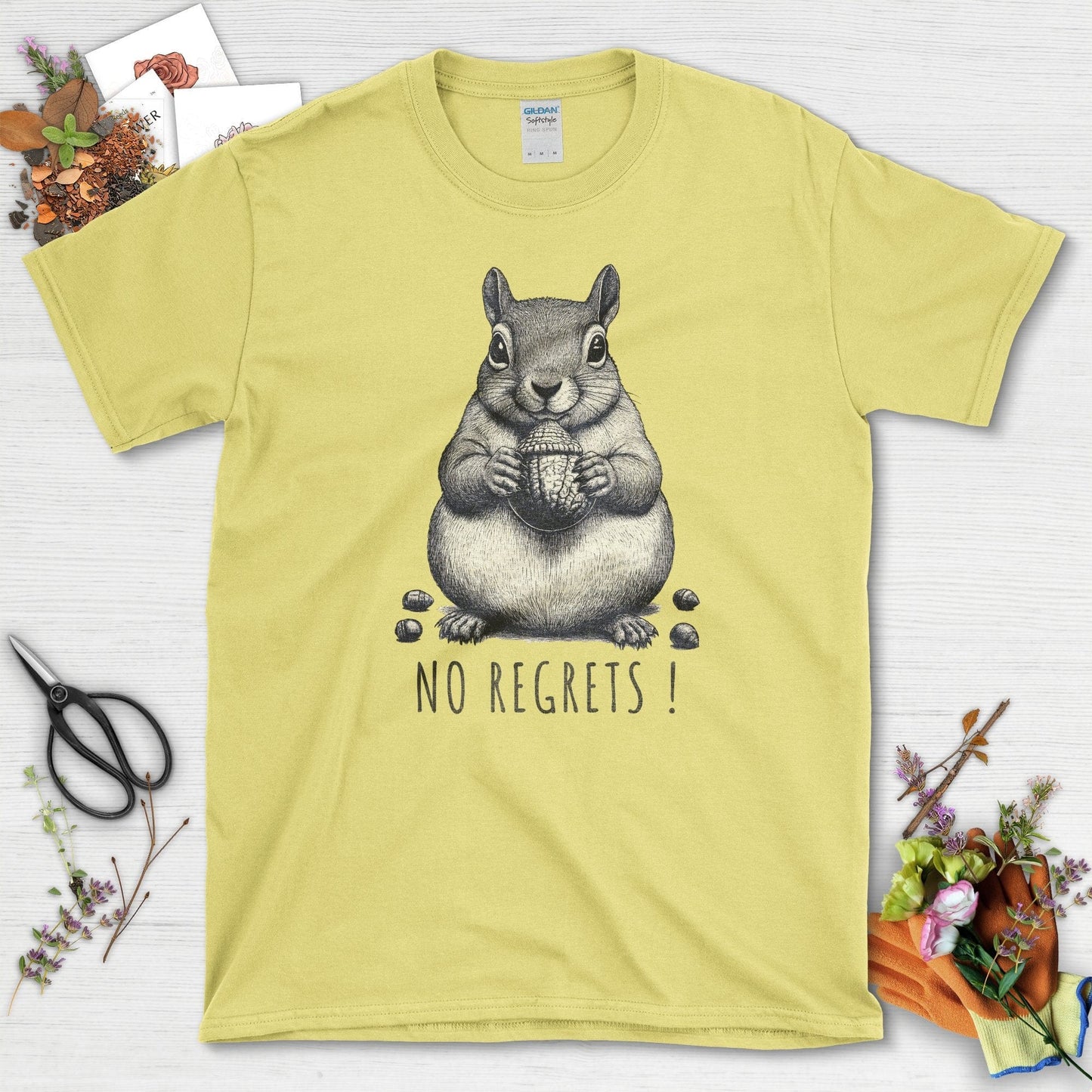 No Regrets Squirrel T-Shirt Cornsilk / S T-Shirt