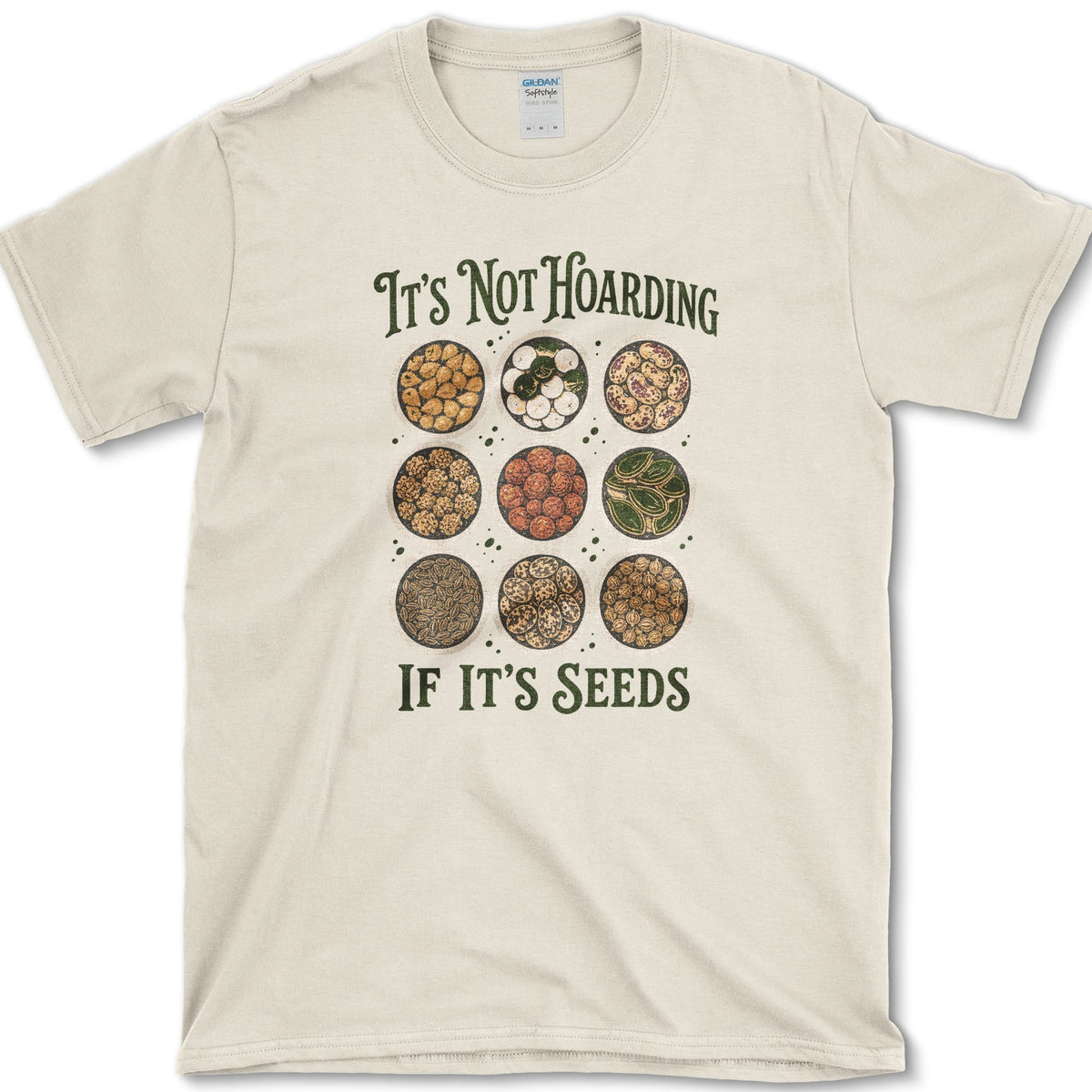Nine bowls filled with varied beans, kernels, and seeds between It's Not Hoarding and If It's Seeds lettering