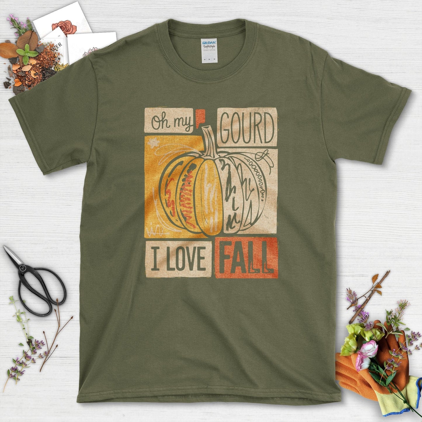 Oh My Gourd Fall T-Shirt T-Shirts / S / Military Green Physical Item