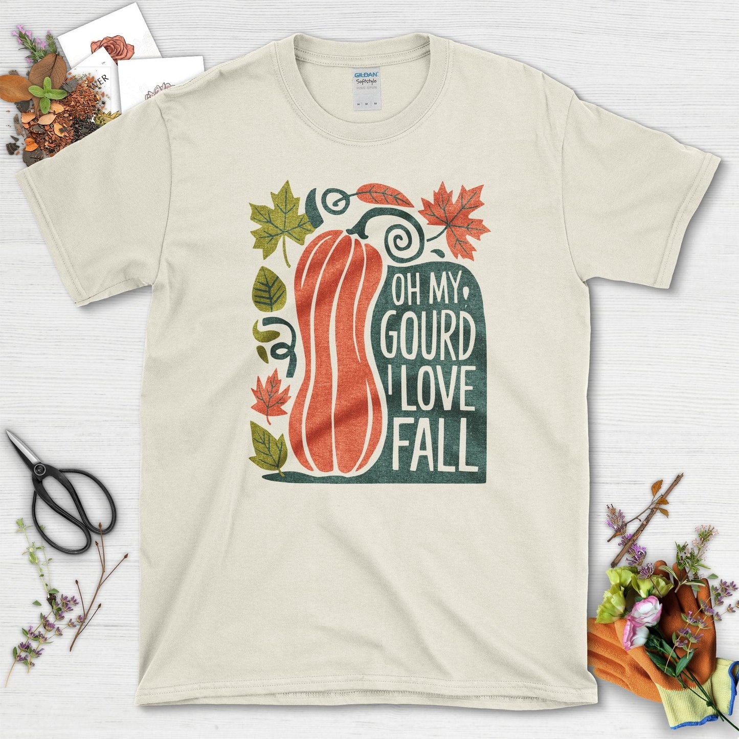 Oh My Gourd I Love Fall T-Shirt T-Shirts / S / Natural Physical Item