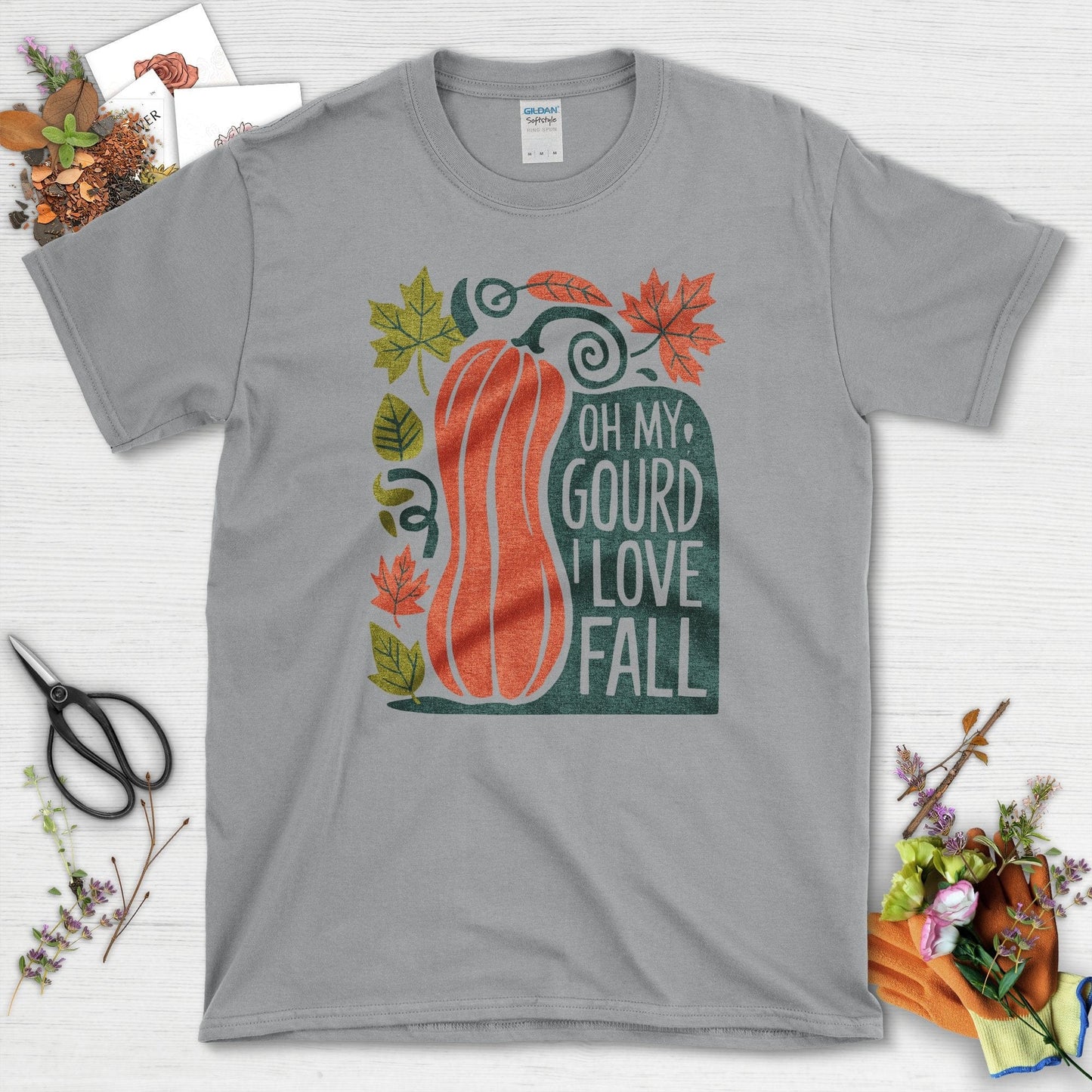 Oh My Gourd I Love Fall T-Shirt T-Shirts / S / Sport Grey Physical Item