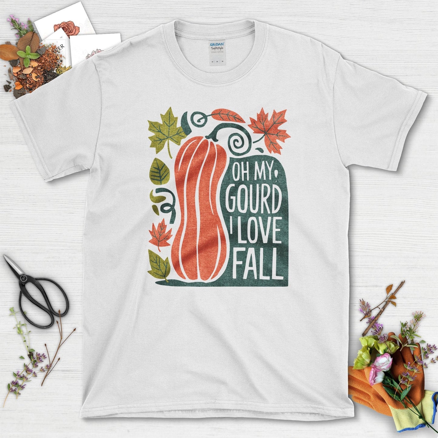 Oh My Gourd I Love Fall T-Shirt T-Shirts / S / White Physical Item