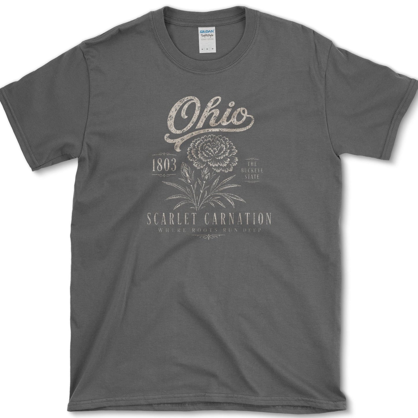 Ohio Scarlet Carnation T-Shirt S / Dark Heather Essential Tees