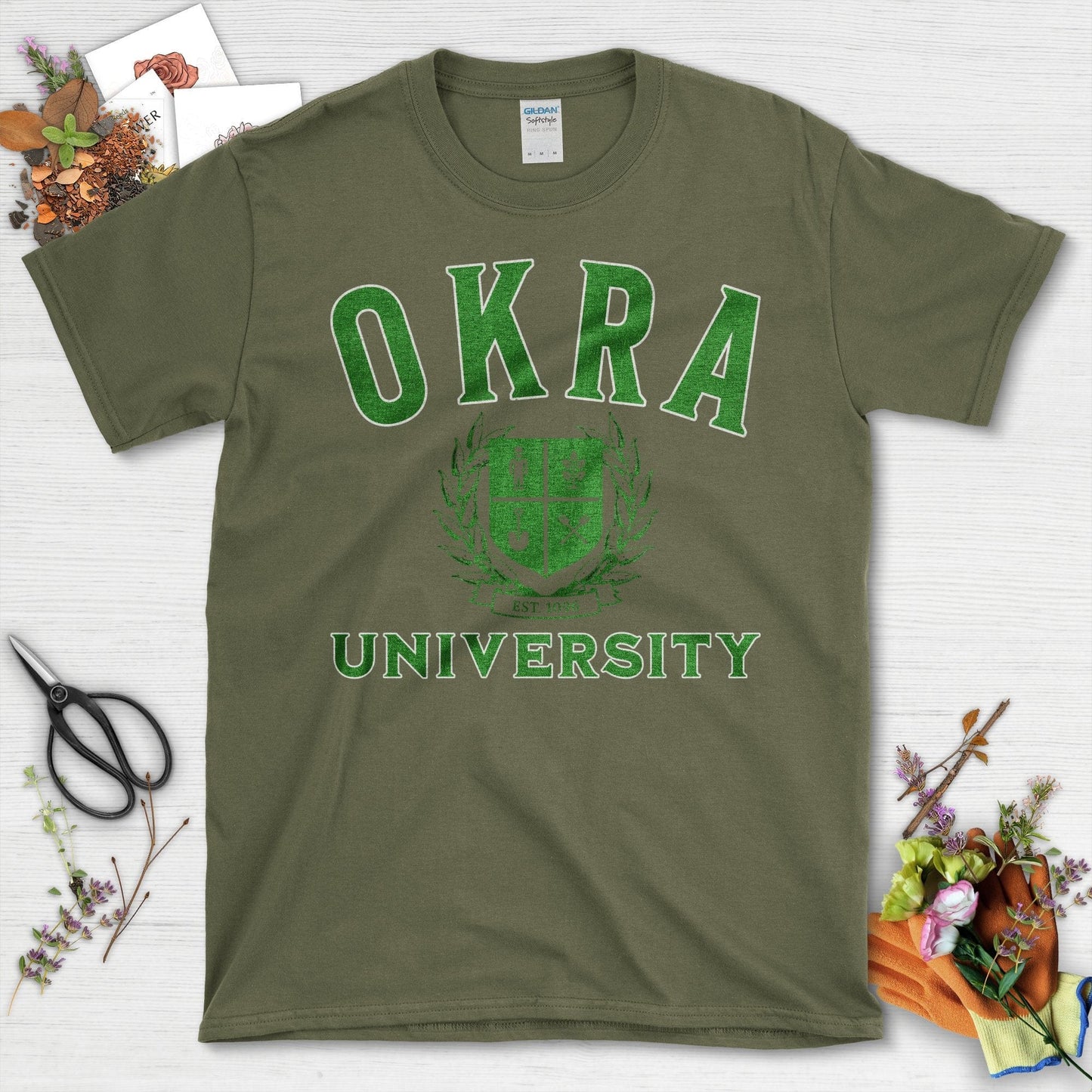 OKRA University Est 1096 Vintage Style T-Shirt Military Green / S T-Shirt