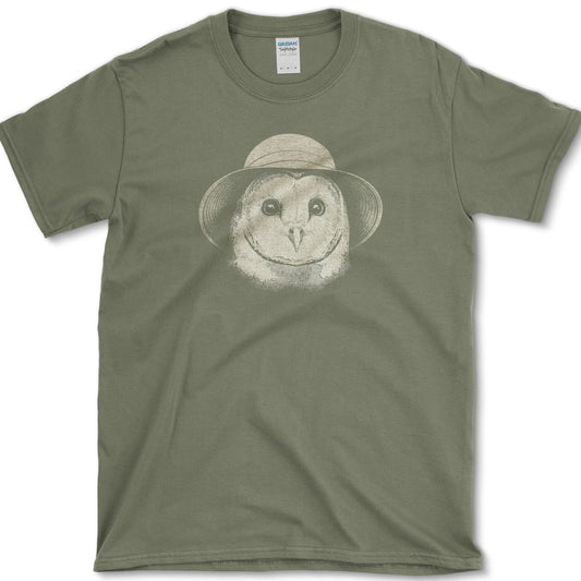 Owl in Sun Hat design featuring owl artwork on a t-shirt