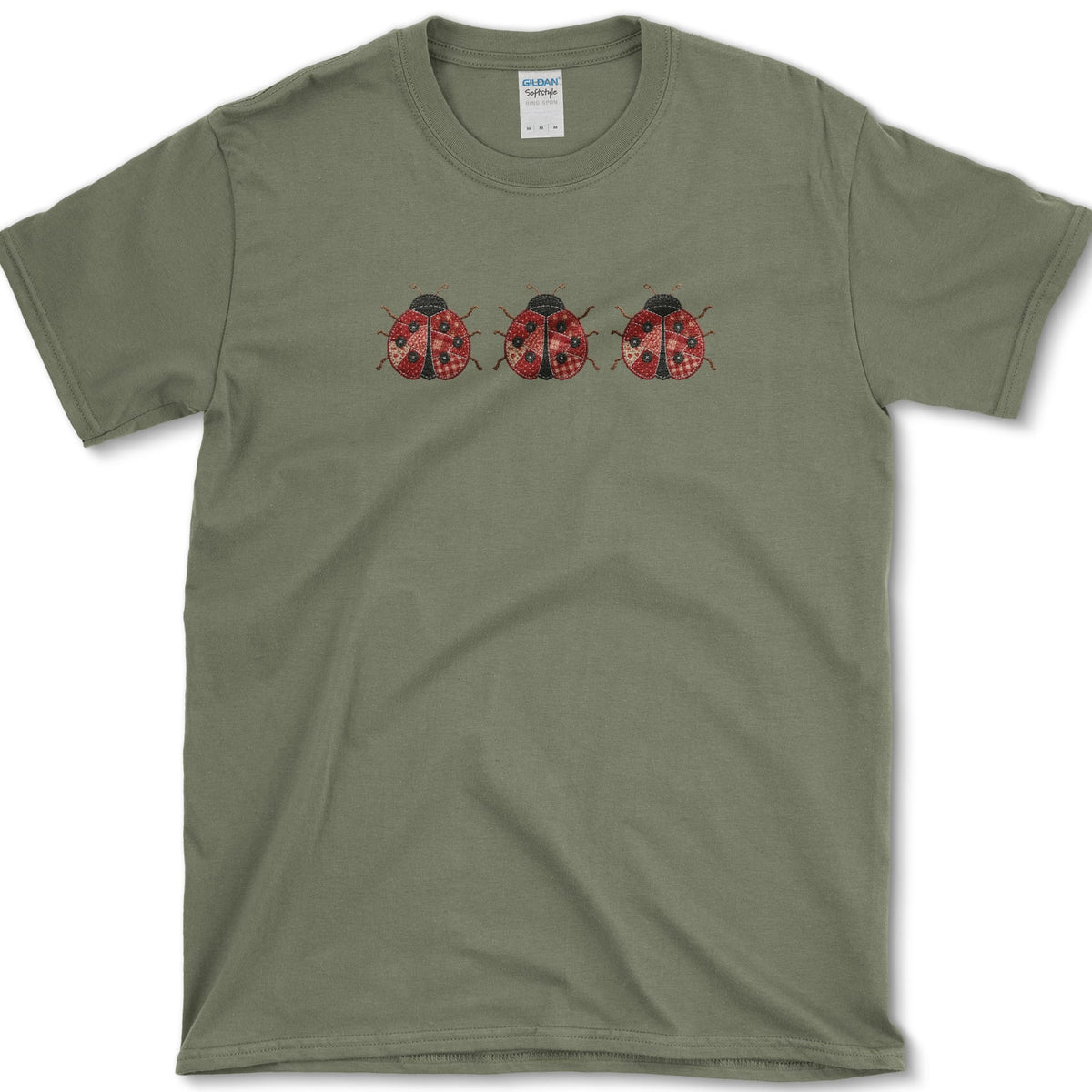 Patchwork Ladybug T-Shirt S / Military Green Essential Tees