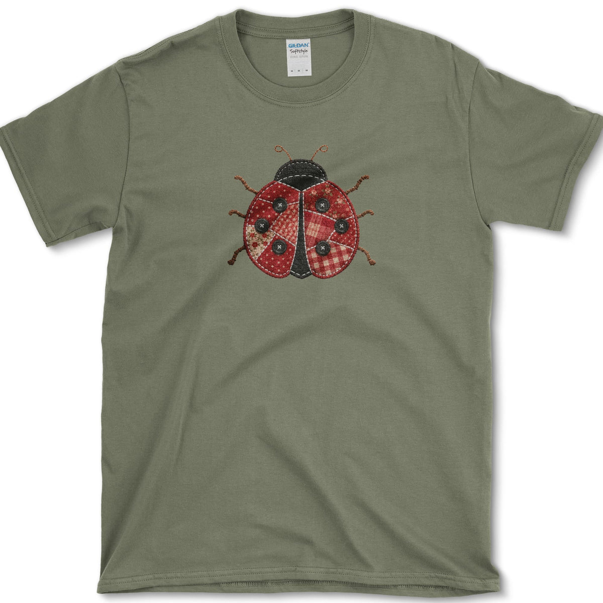 Patchwork Ladybug T-Shirt S / Military Green Essential Tees