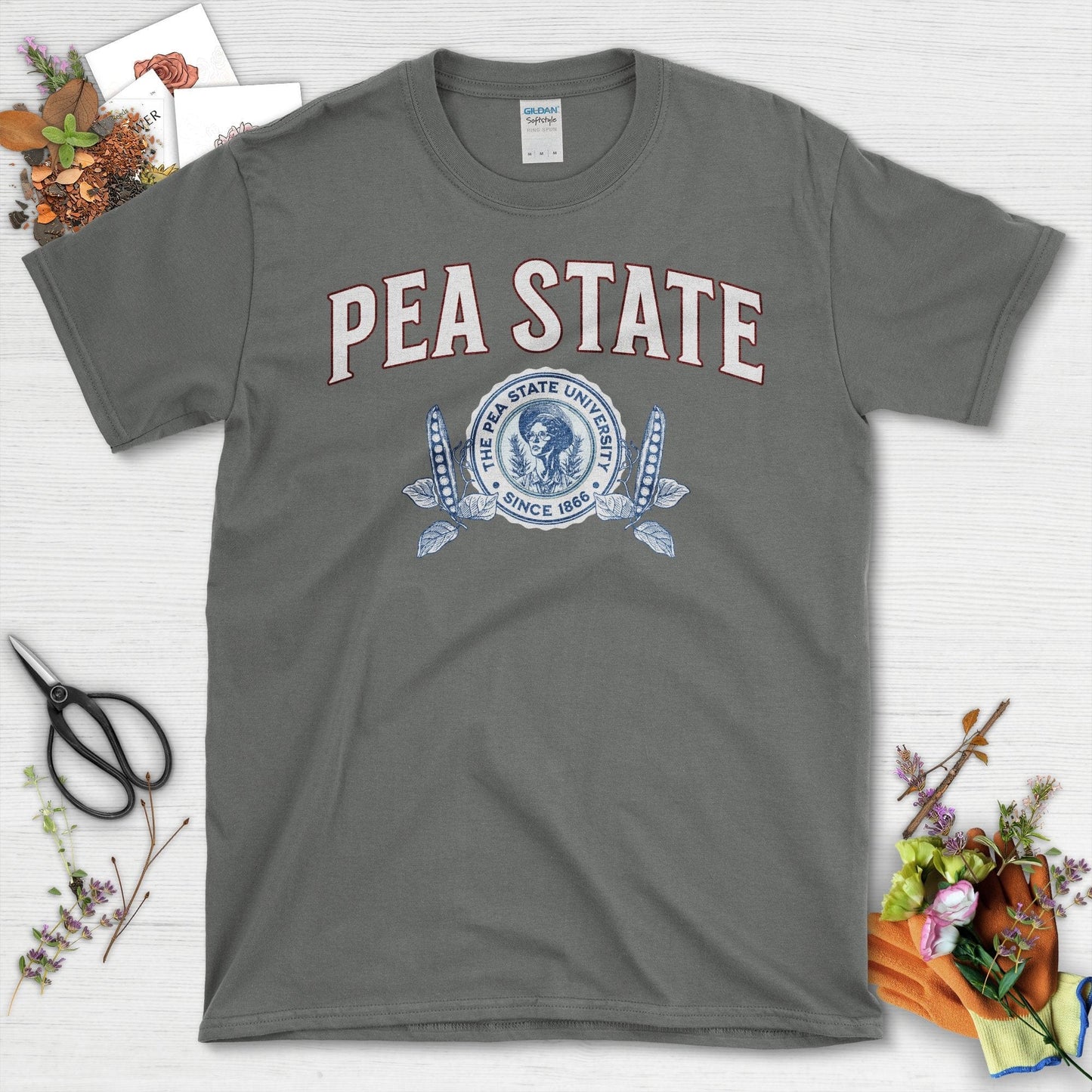 Pea State University Logo Novelty Graphic Black T-Shirt Charcoal / S T-Shirt