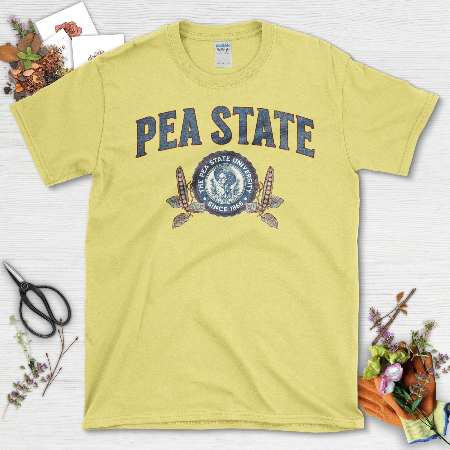 Pea State University Logo Novelty Graphic Black T-Shirt Cornsilk / S T-Shirt