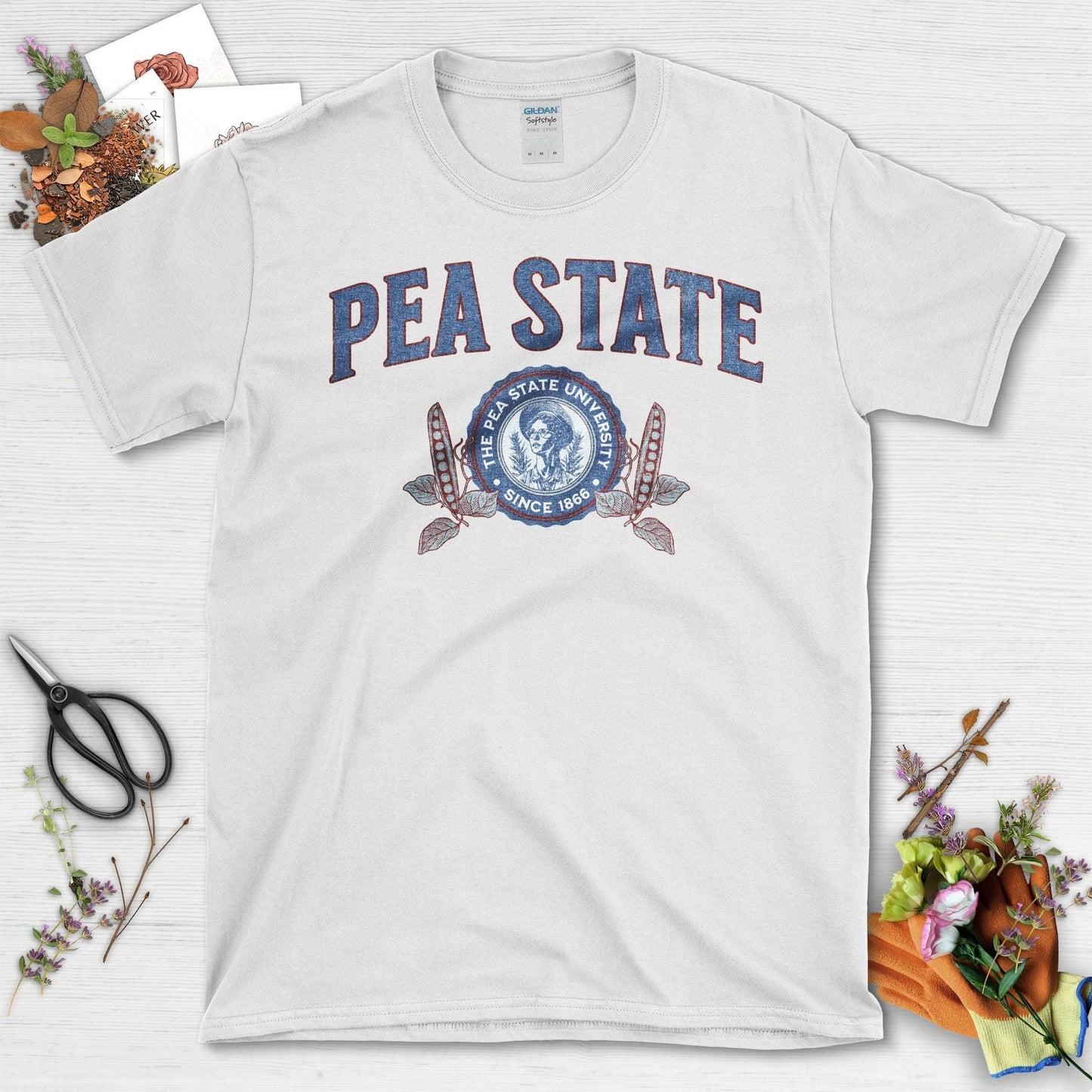 Pea State University Logo Novelty Graphic Black T-Shirt White / S T-Shirt