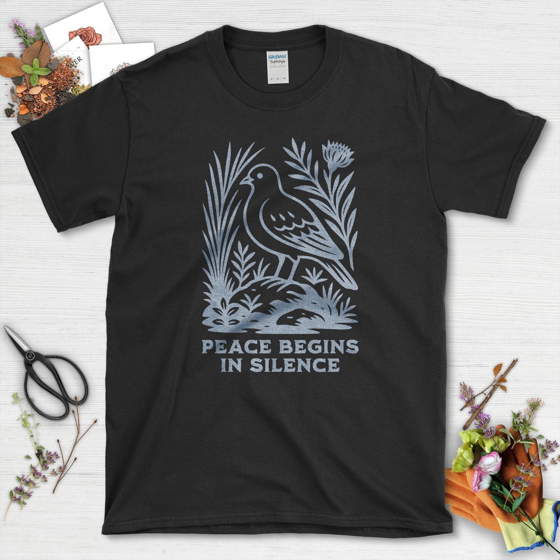 Peace Begins in Silence T-Shirt Black / S Physical Item