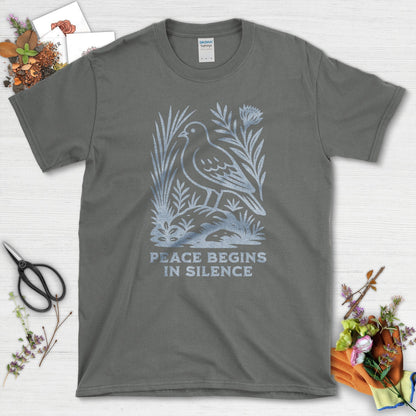 Peace Begins in Silence T-Shirt Charcoal / S Physical Item