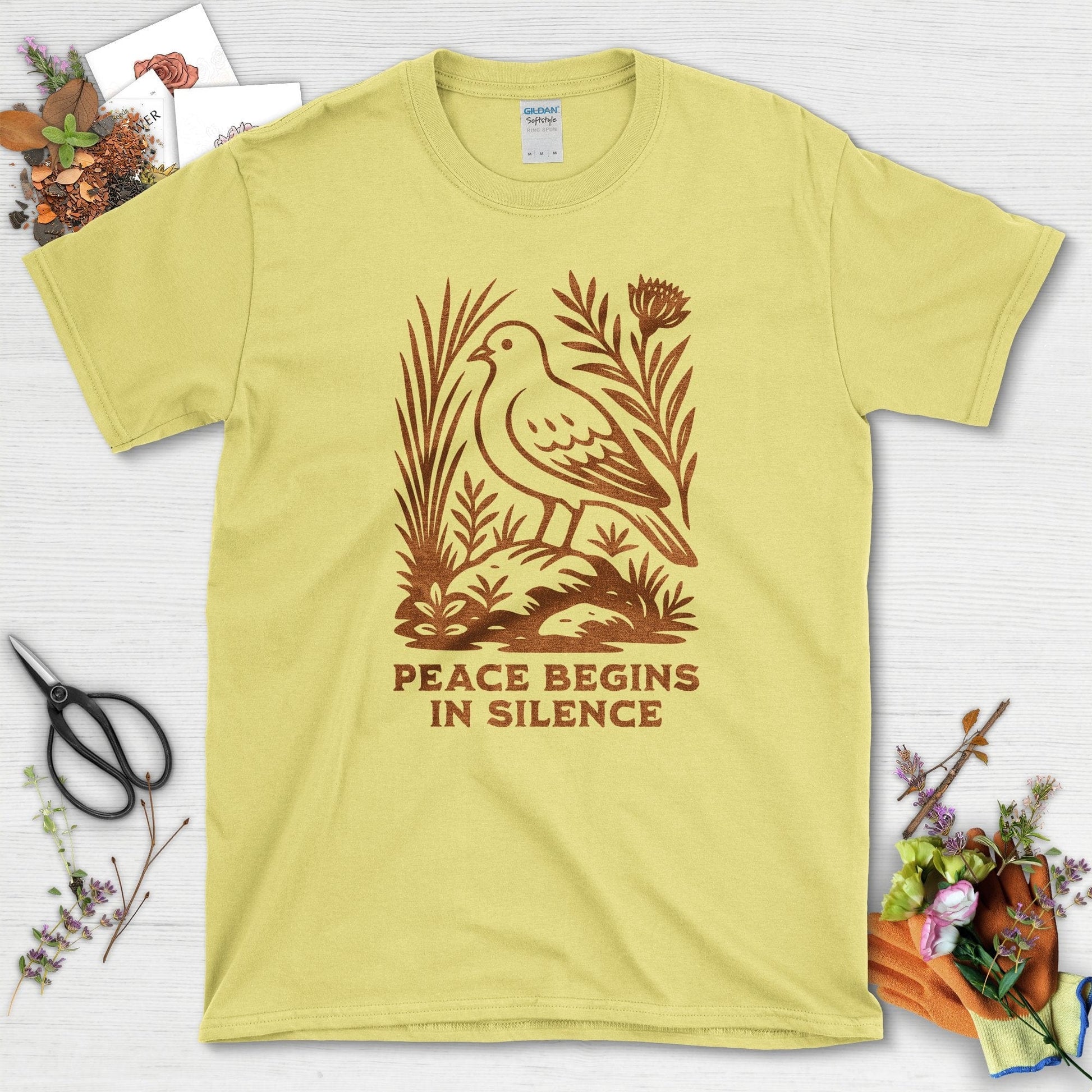 Peace Begins in Silence T-Shirt Cornsilk / S Physical Item