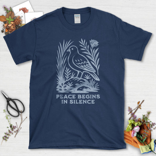 Peace Begins in Silence T-Shirt Navy / S Physical Item