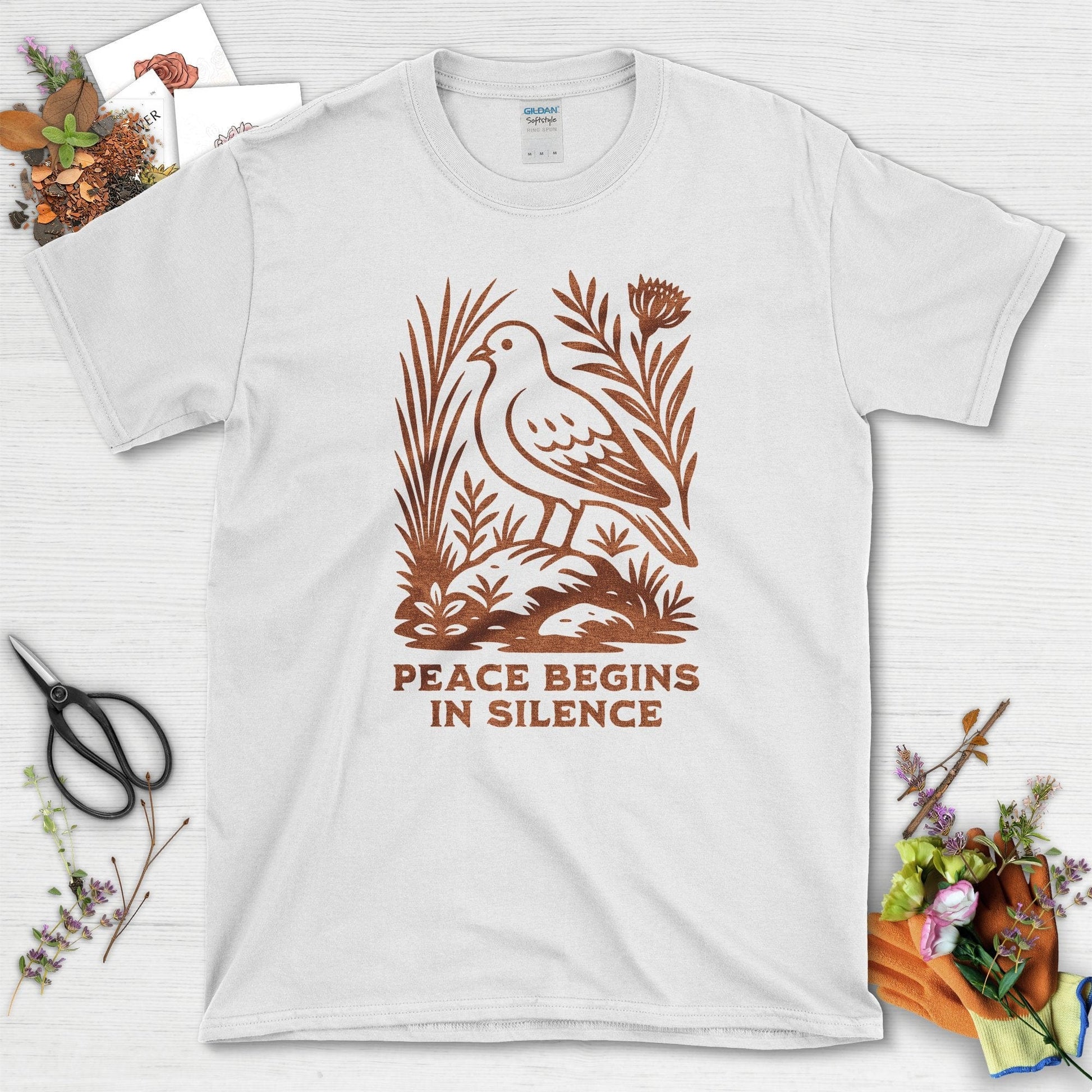 Peace Begins in Silence T-Shirt White / S Physical Item