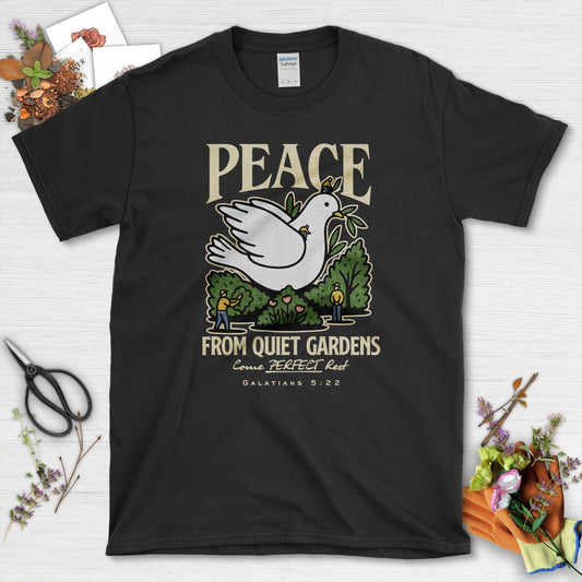 Peace From Quiet Gardens T-Shirt Essential Tees / S / Black Physical Item