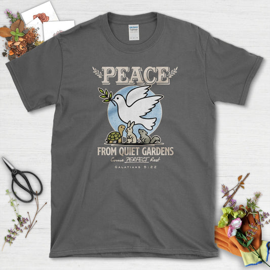 Peace From Quiet Gardens T-Shirt Essential Tees / S / Dark Heather Physical Item