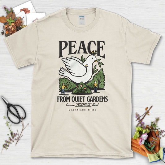 Peace From Quiet Gardens T-Shirt Essential Tees / S / Natural Physical Item