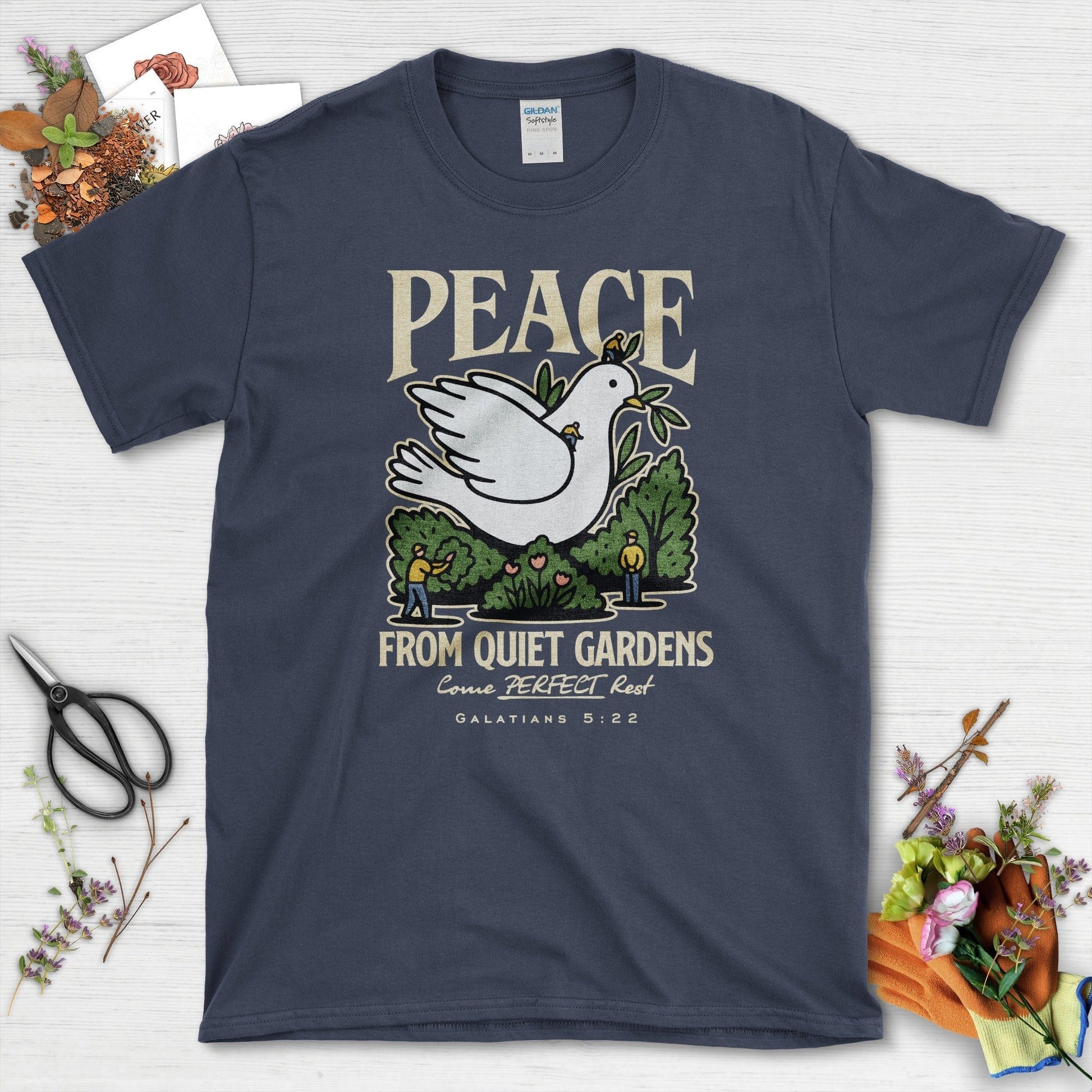 Peace From Quiet Gardens T-Shirt Essential Tees / S / Navy Physical Item