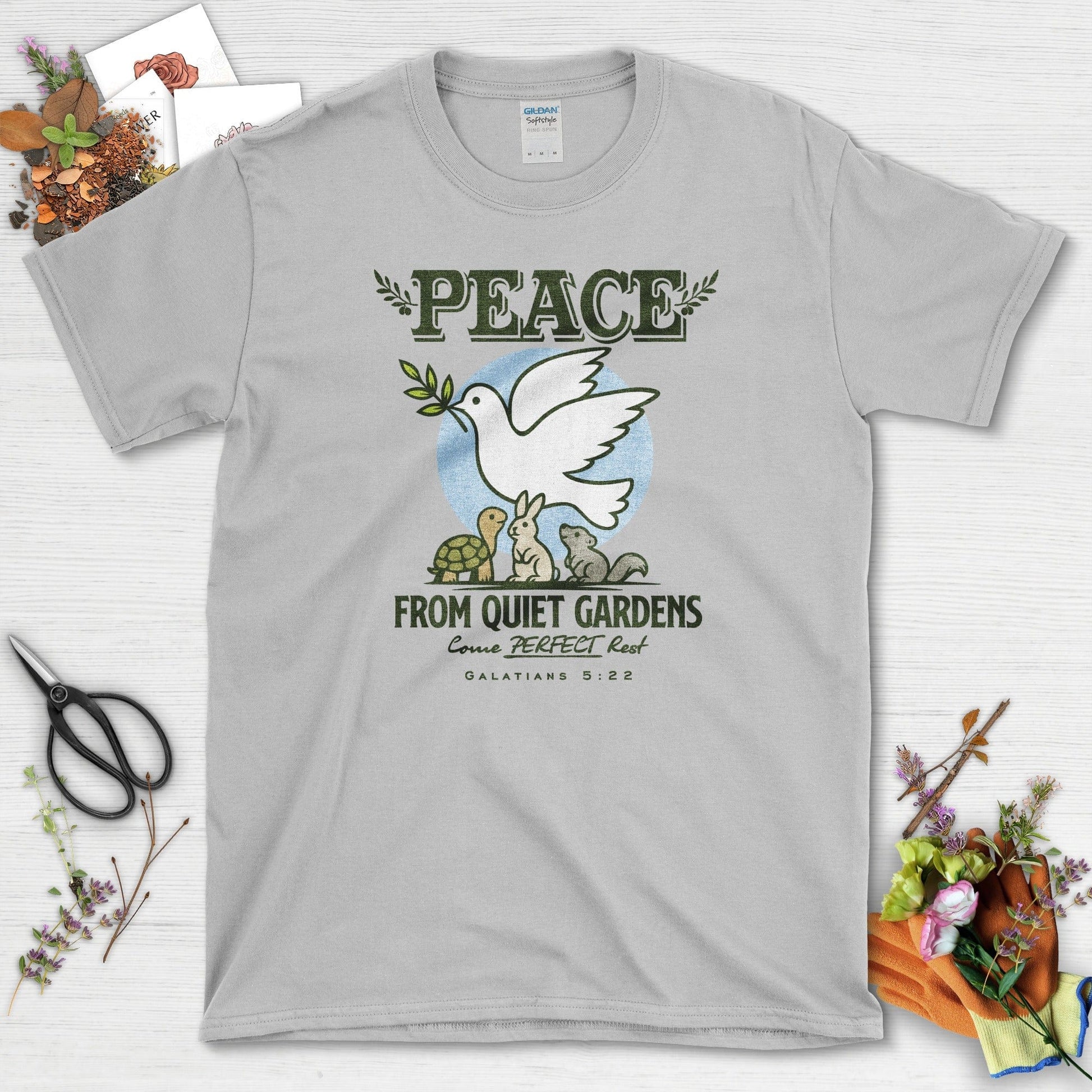 Peace From Quiet Gardens T-Shirt Essential Tees / S / Sport Grey Physical Item