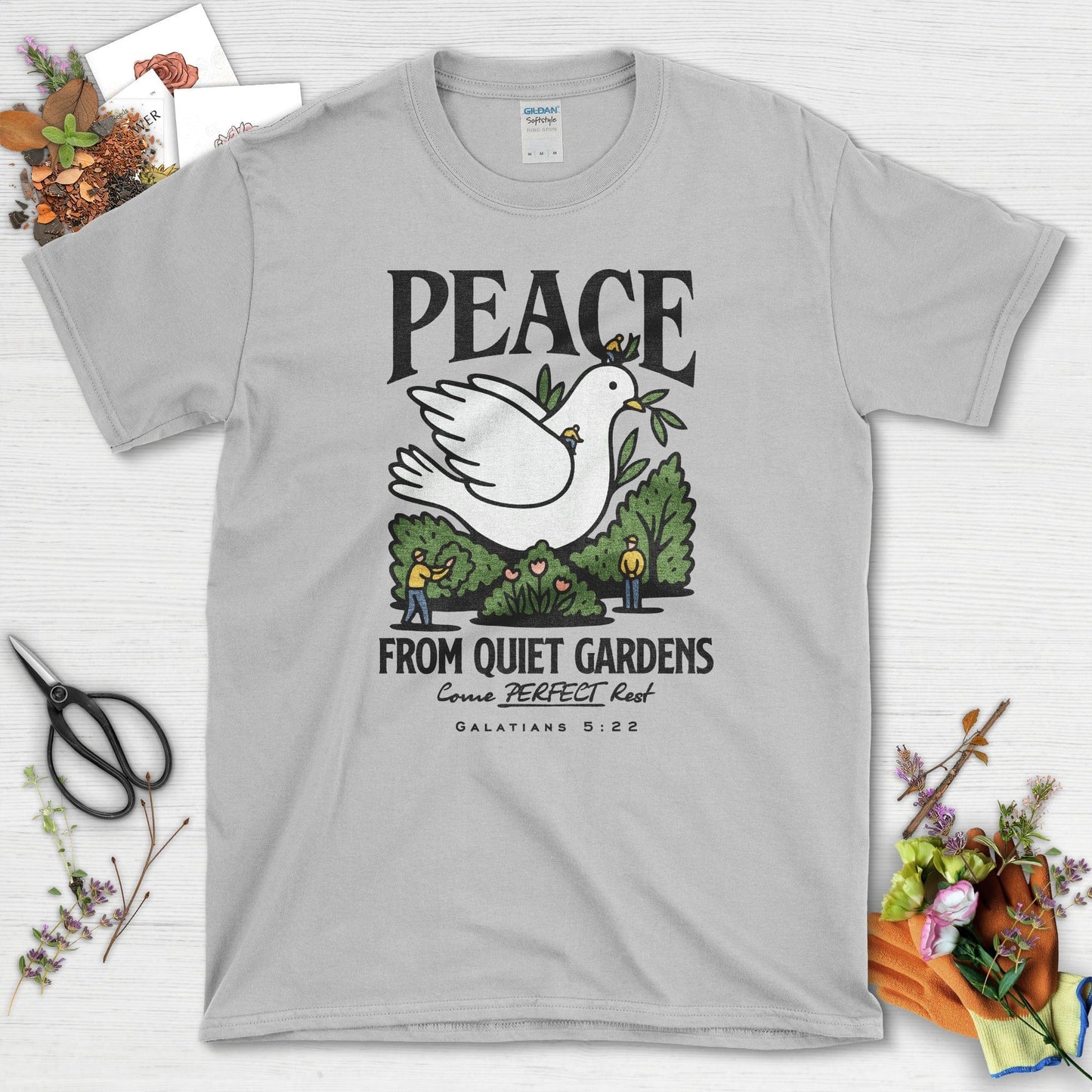 Peace From Quiet Gardens T-Shirt Essential Tees / S / Sport Grey Physical Item