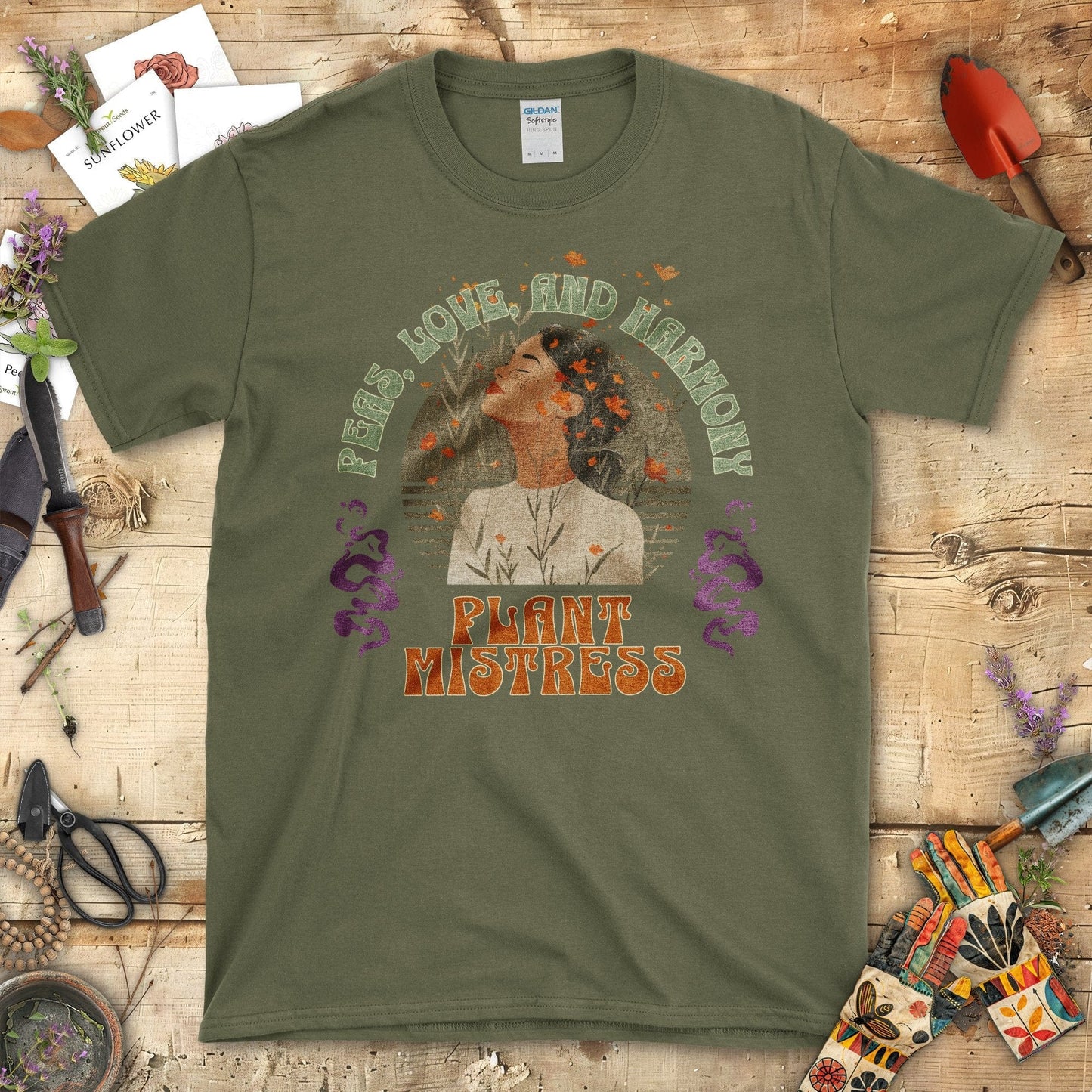 Peas Love And Harmony Plant Mistress T-Shirt Military Green / S T-Shirt