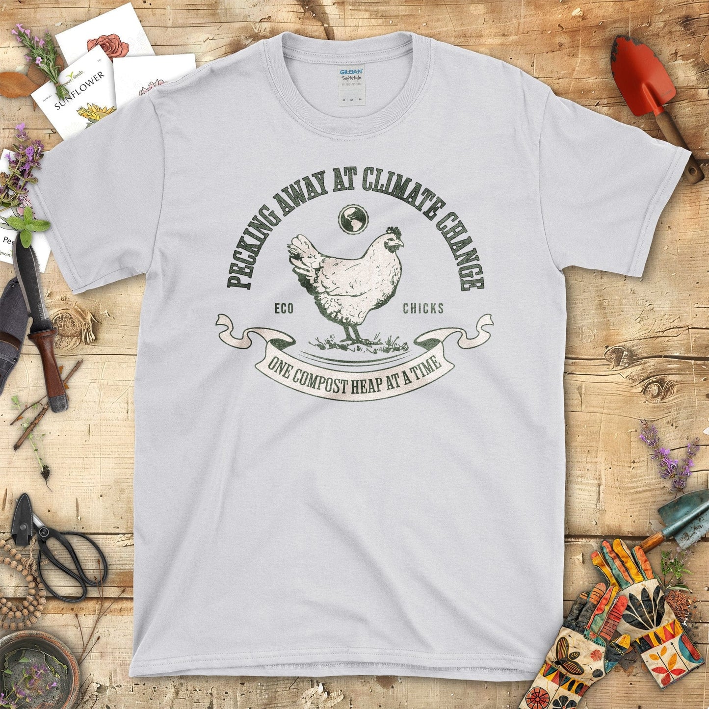 Pecking Away At Climate Change Chicken Graphic T-Shirt Sport Grey / S T-Shirt