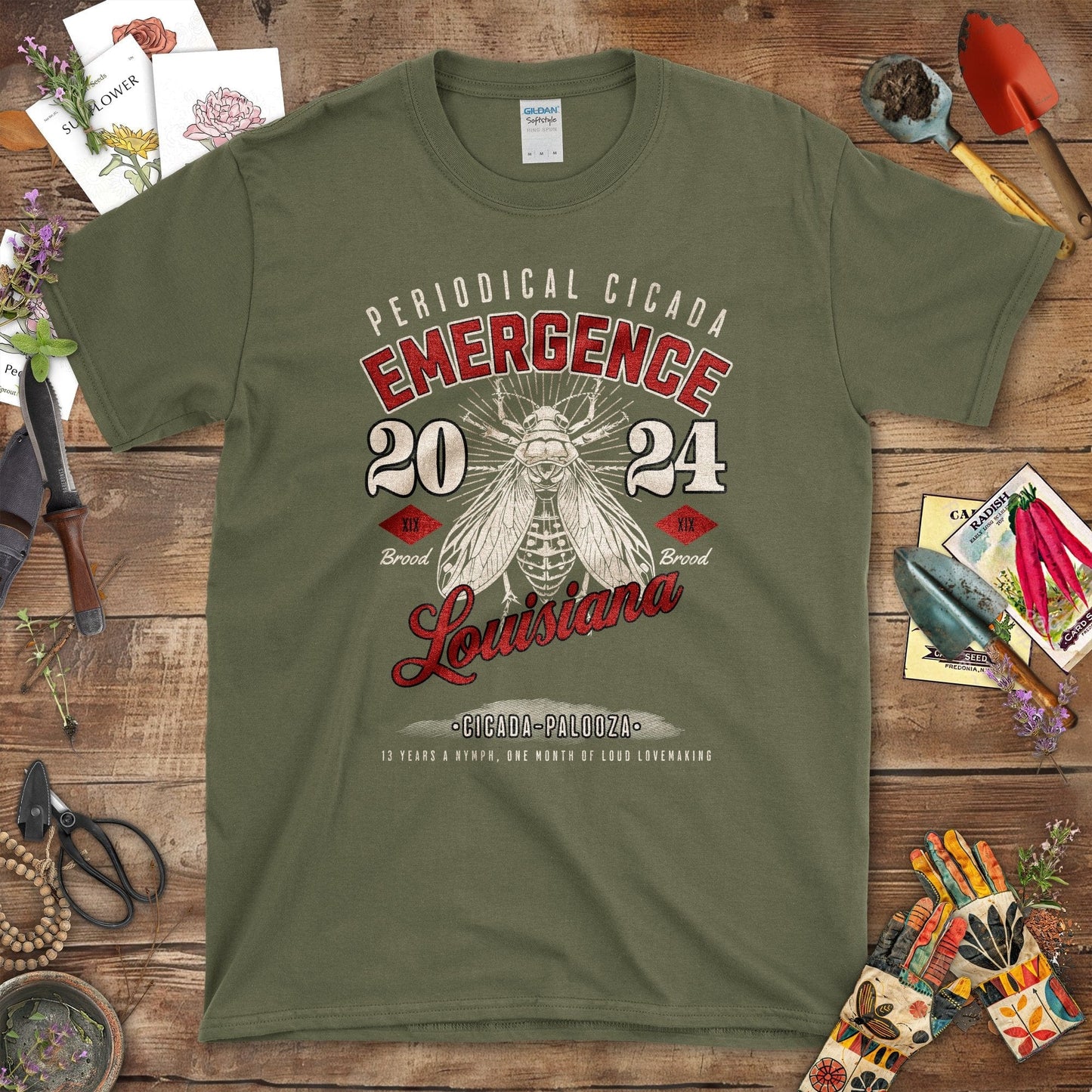 Periodical Cicada Emergence 20 24 Louisiana T-Shirt Military Green / S T-Shirt