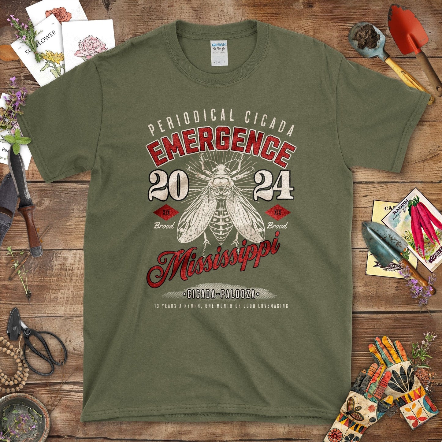 Periodical Cicada Emergence Mississippi T-Shirt Military Green / S T-Shirt