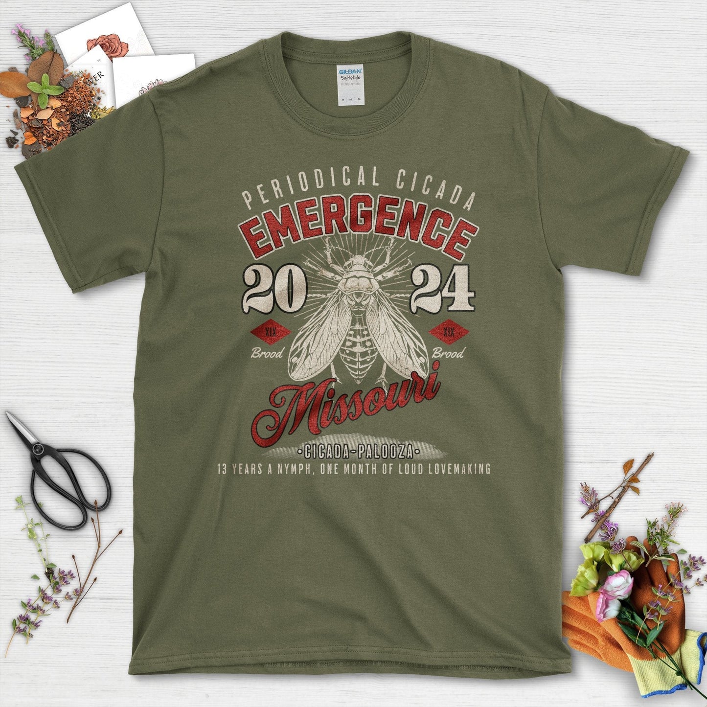 Periodical Cicada Emergence Missouri 2024 T-Shirt Military Green / S T-Shirt