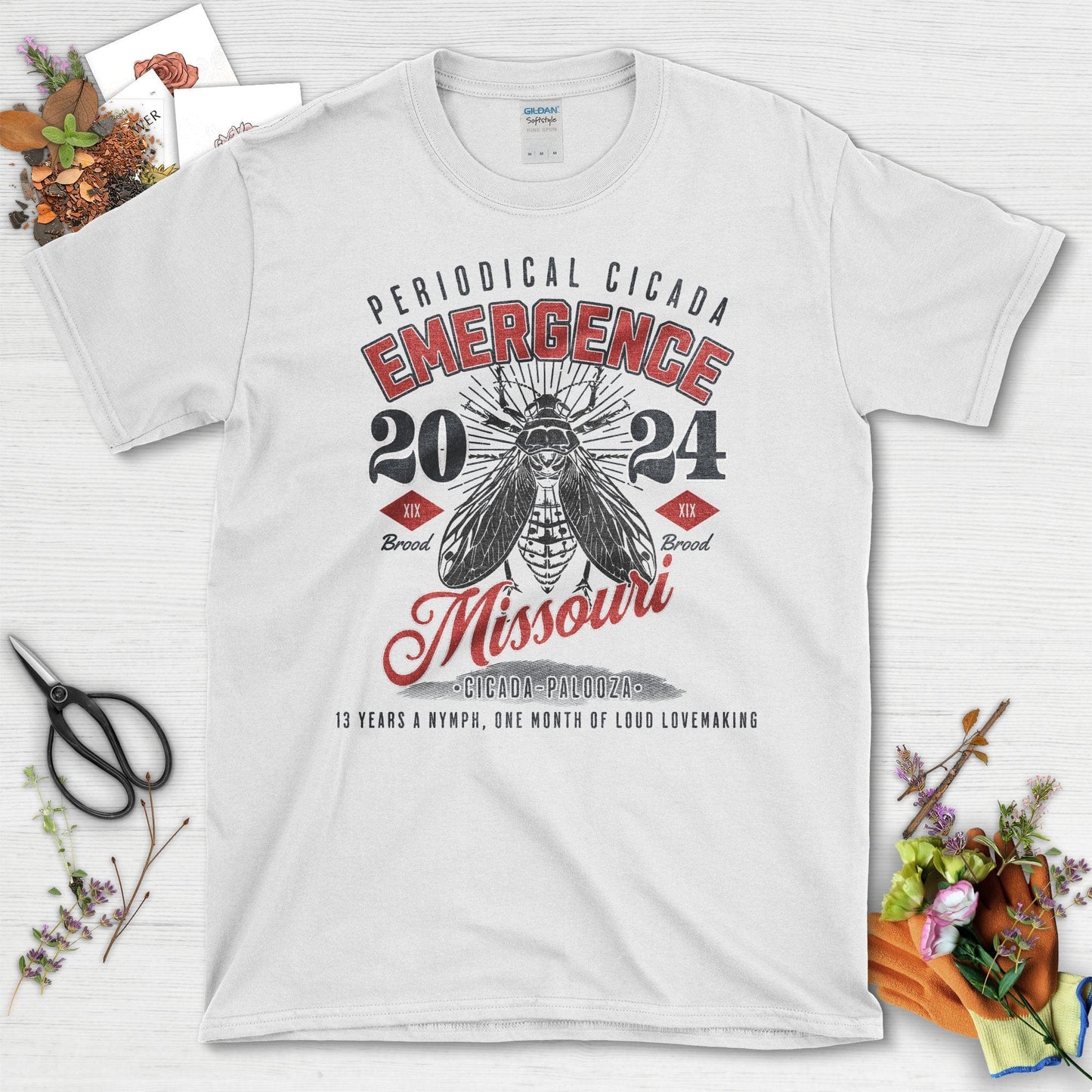 Periodical Cicada Emergence Missouri 2024 T-Shirt White / S T-Shirt