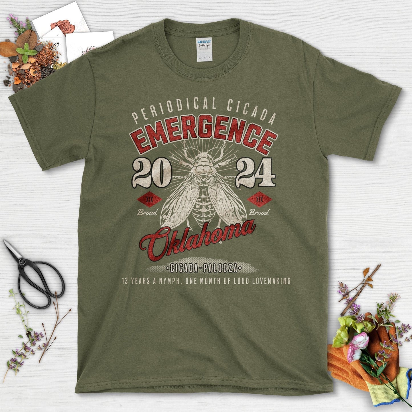 Periodical Cicada Emergence Oklahoma 2024 T-Shirt Military Green / S T-Shirt