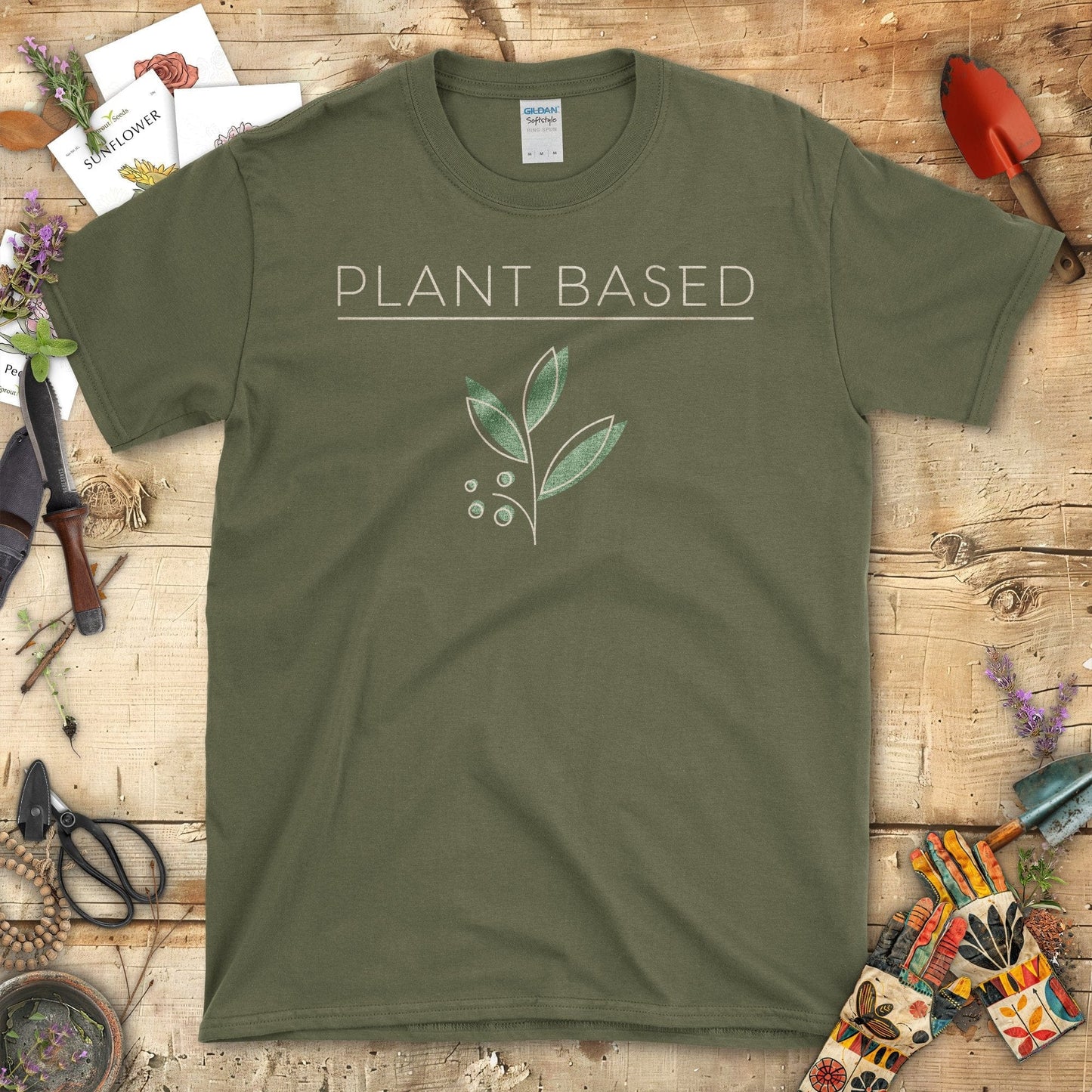 Plant Based Elegant Designs Greenery T-Shirt Military Green / S T-Shirt