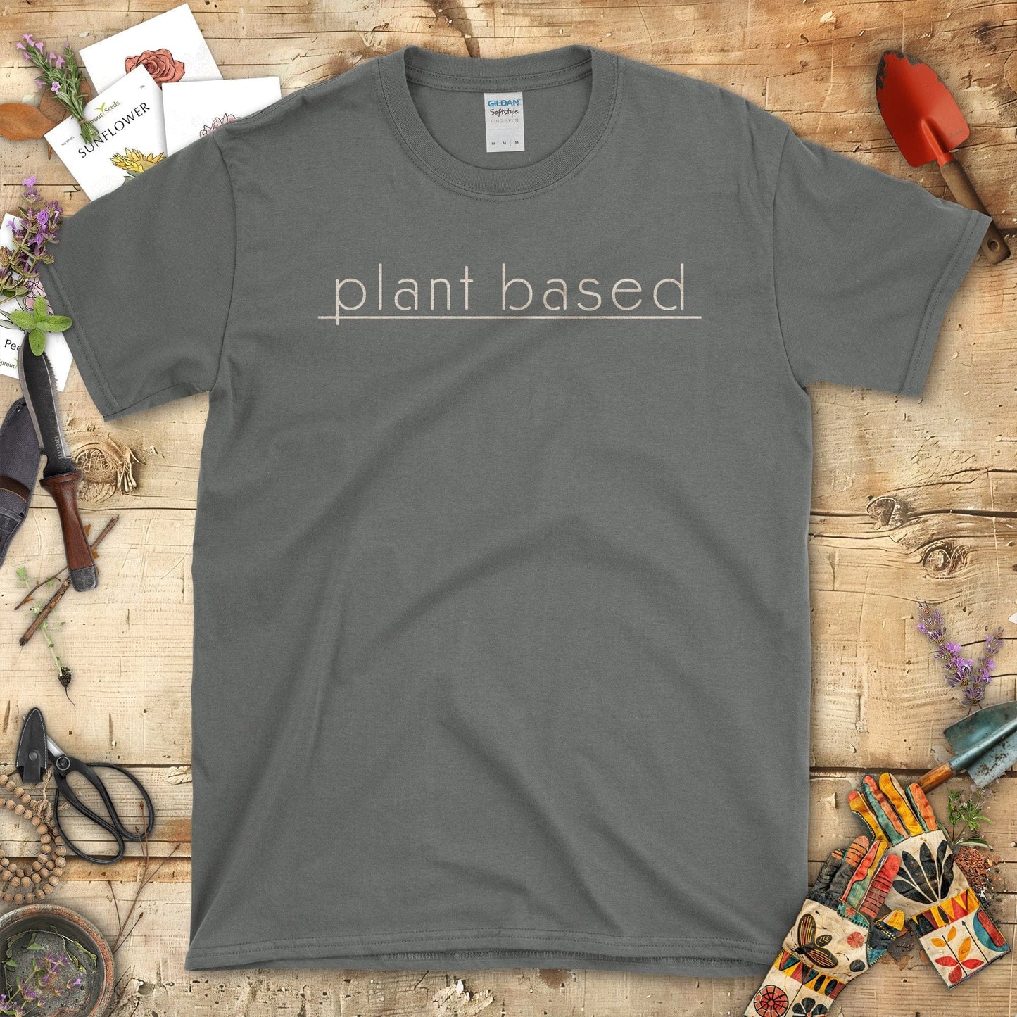 Plant Based Minimalist Typography Graphic T-Shirt Charcoal / S T-Shirt