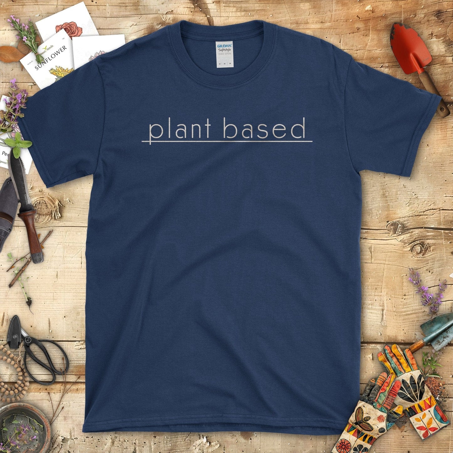 Plant Based Minimalist Typography Graphic T-Shirt Navy / S T-Shirt