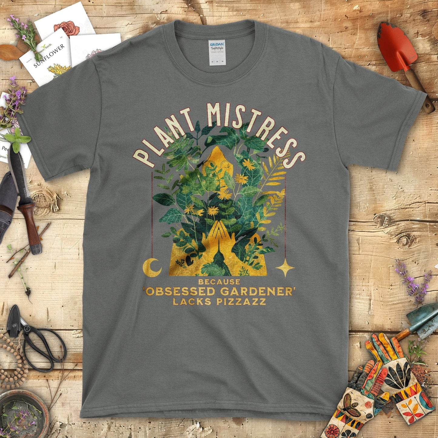 Plant Mistress Obsessed Gardener Lacks Pizzazz T-Shirt Charcoal / S T-Shirt