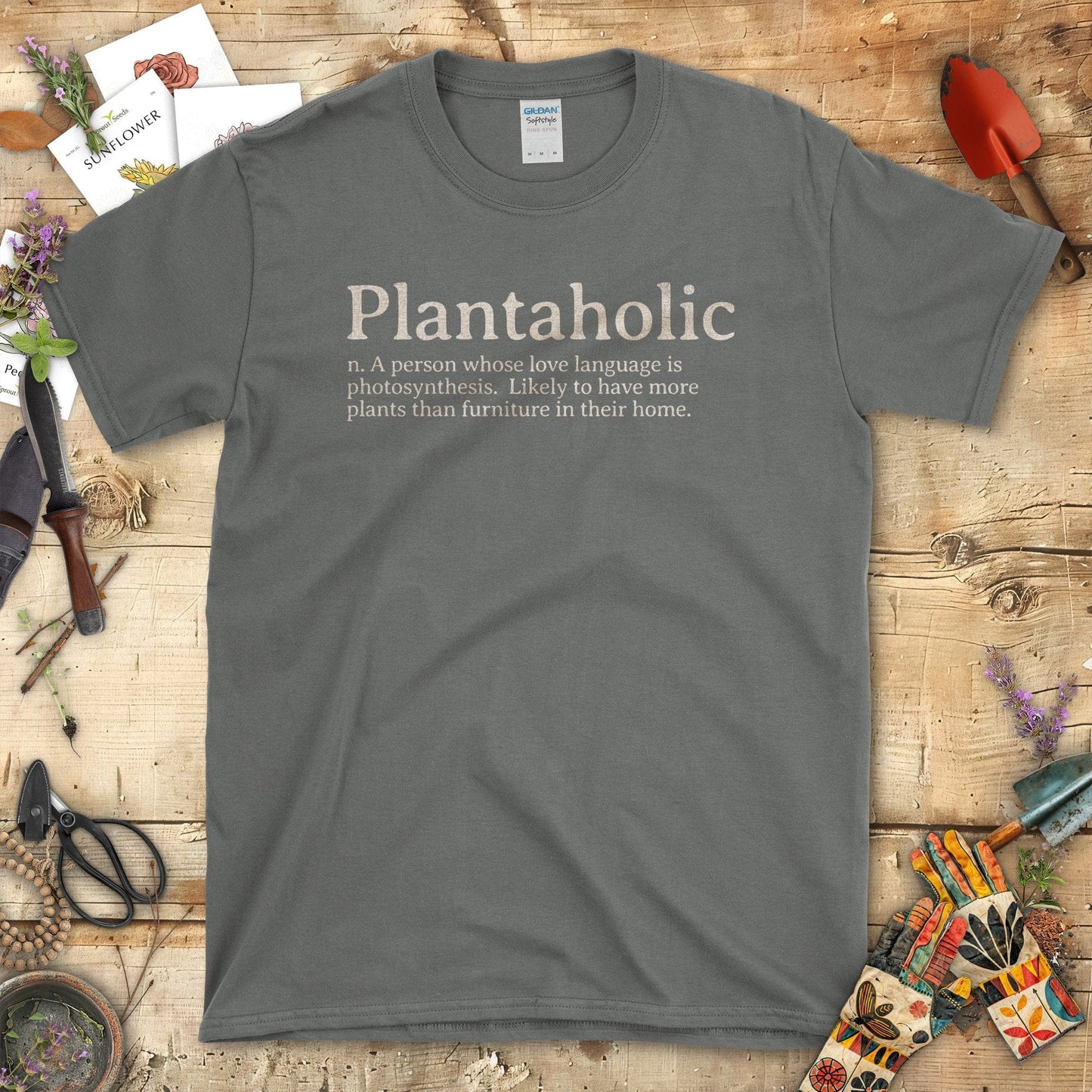 Planta-holic Love Language Funny Graphic T-Shirt Charcoal / S T-Shirt