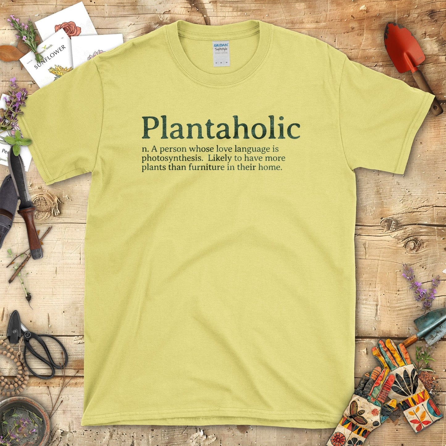 Planta-holic Love Language Funny Graphic T-Shirt Cornsilk / S T-Shirt