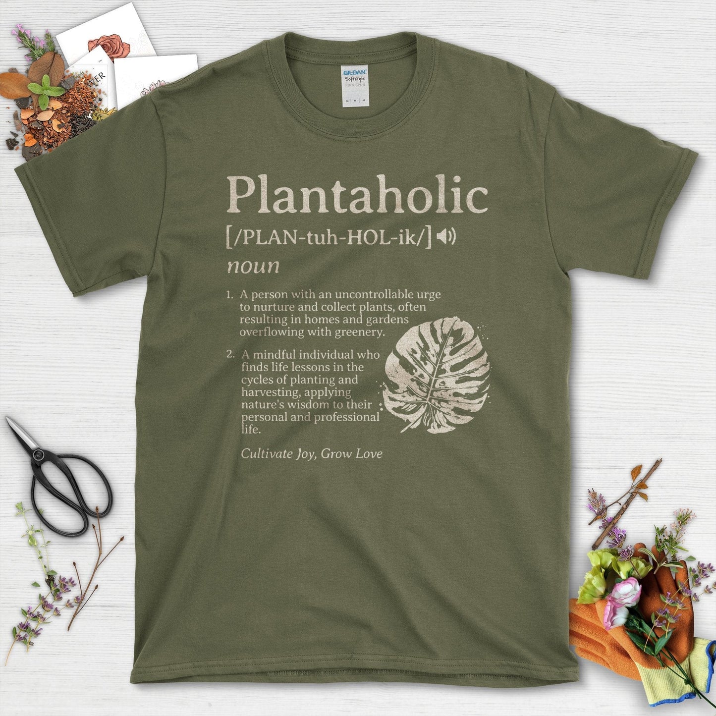 Plantaholic Definition Funny Graphic T-Shirt Military Green / S T-Shirt