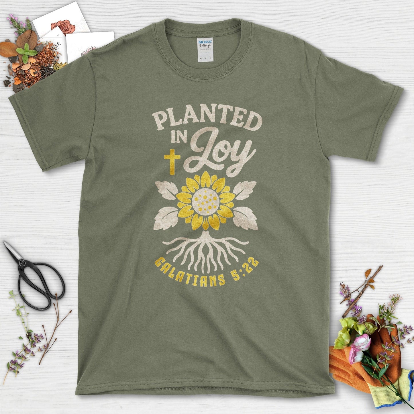 Planted in Joy T-Shirt Essential Tees / S / Military Green Physical Item