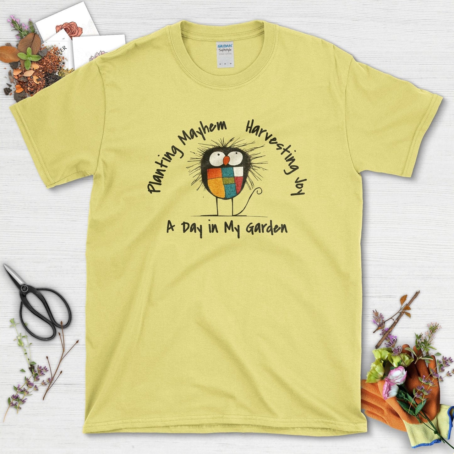 Planting Mayhem Harvesting Joy Garden T-Shirts Cornsilk / S T-Shirt