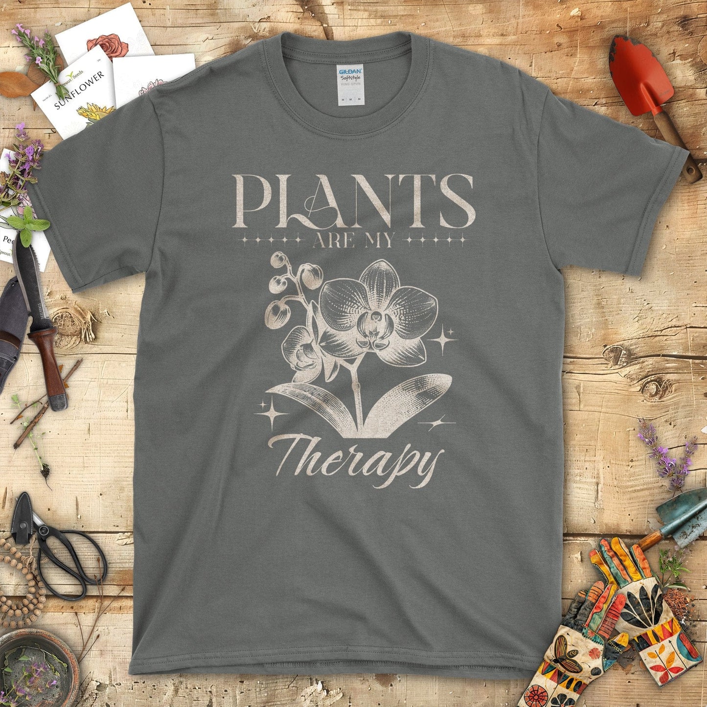 Plants Are My Therapy Graphic Design T-Shirt Charcoal / S T-Shirt