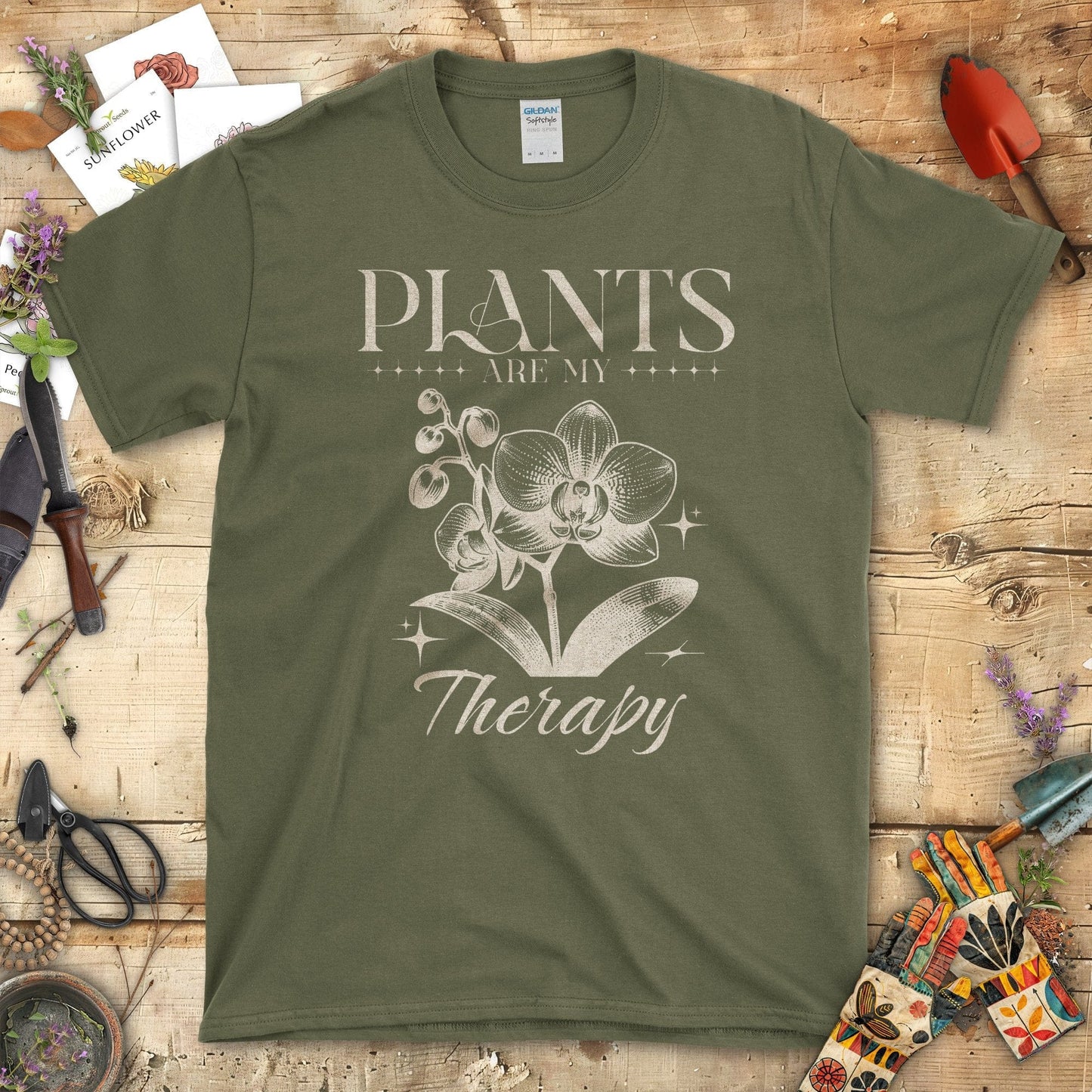 Plants Are My Therapy Graphic Design T-Shirt Military Green / S T-Shirt